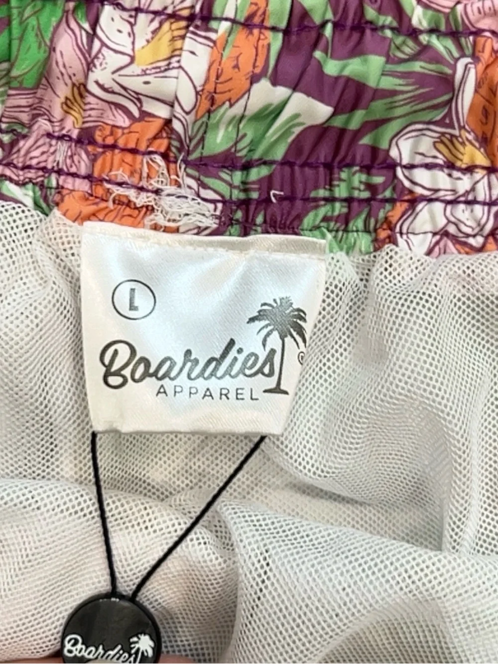 Boardies Apparel Mens Large NWT Purple Floral Pineapple Swim Trunks Shorts Lined